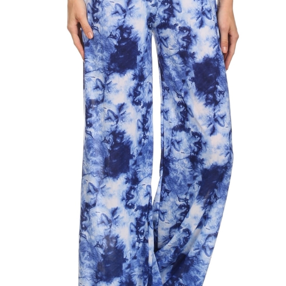 NWT:SHOSHO S/M BLUE Tie Dye Damask Fashion  Wide Leg  Palazzo Pants - Picture 9 of 9